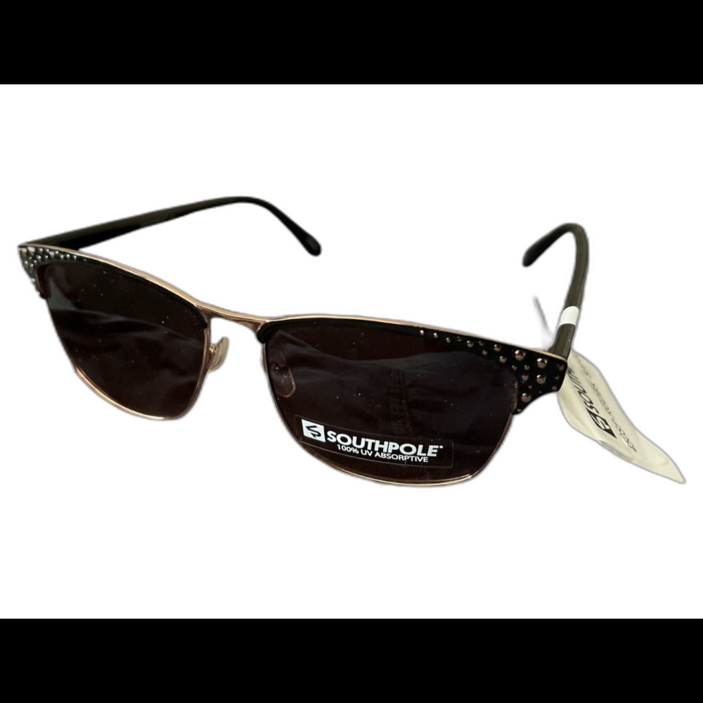 Southpole Women’s Sunglasses Black Gold Square Frame Studded UV Protection NWT